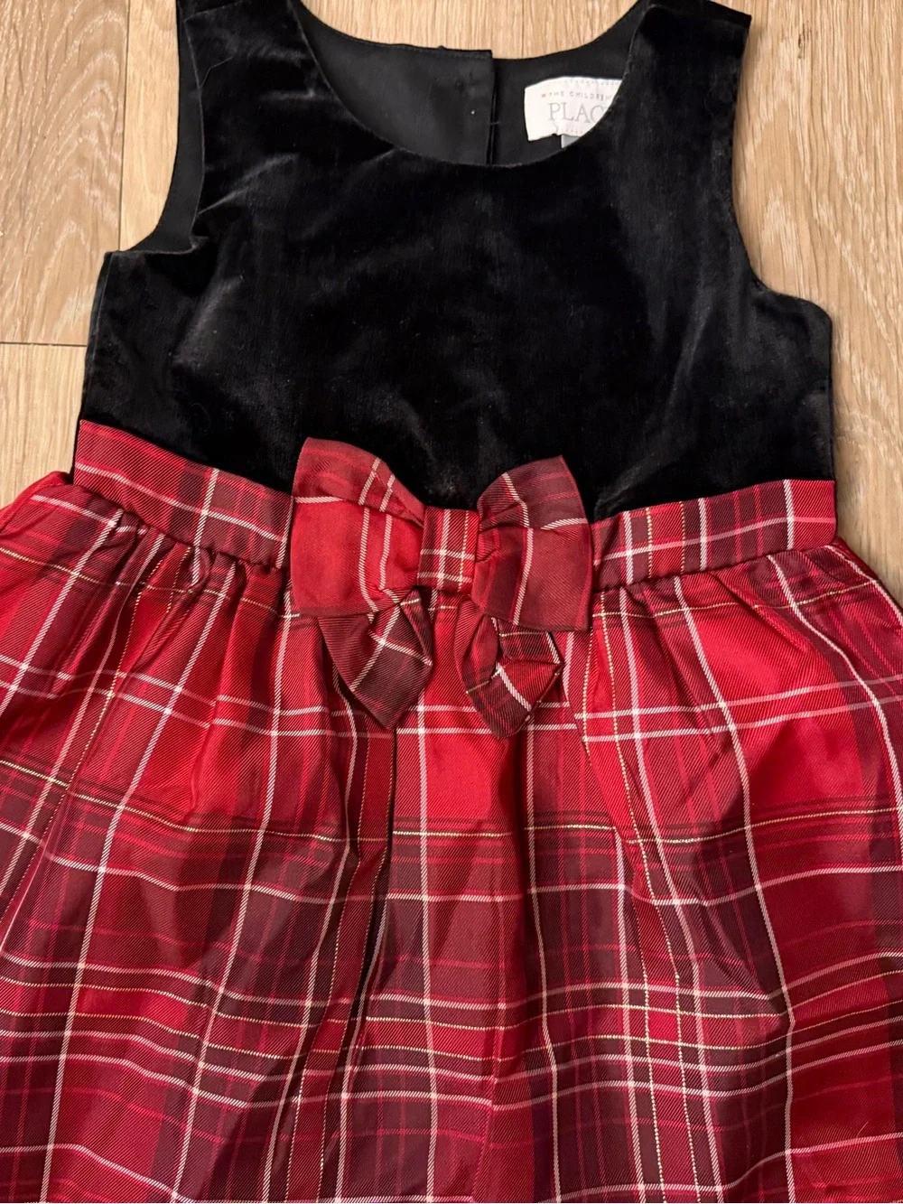 The Children's Place Girl's Size 3T Black Velvet and Red Plaid Holiday Dress